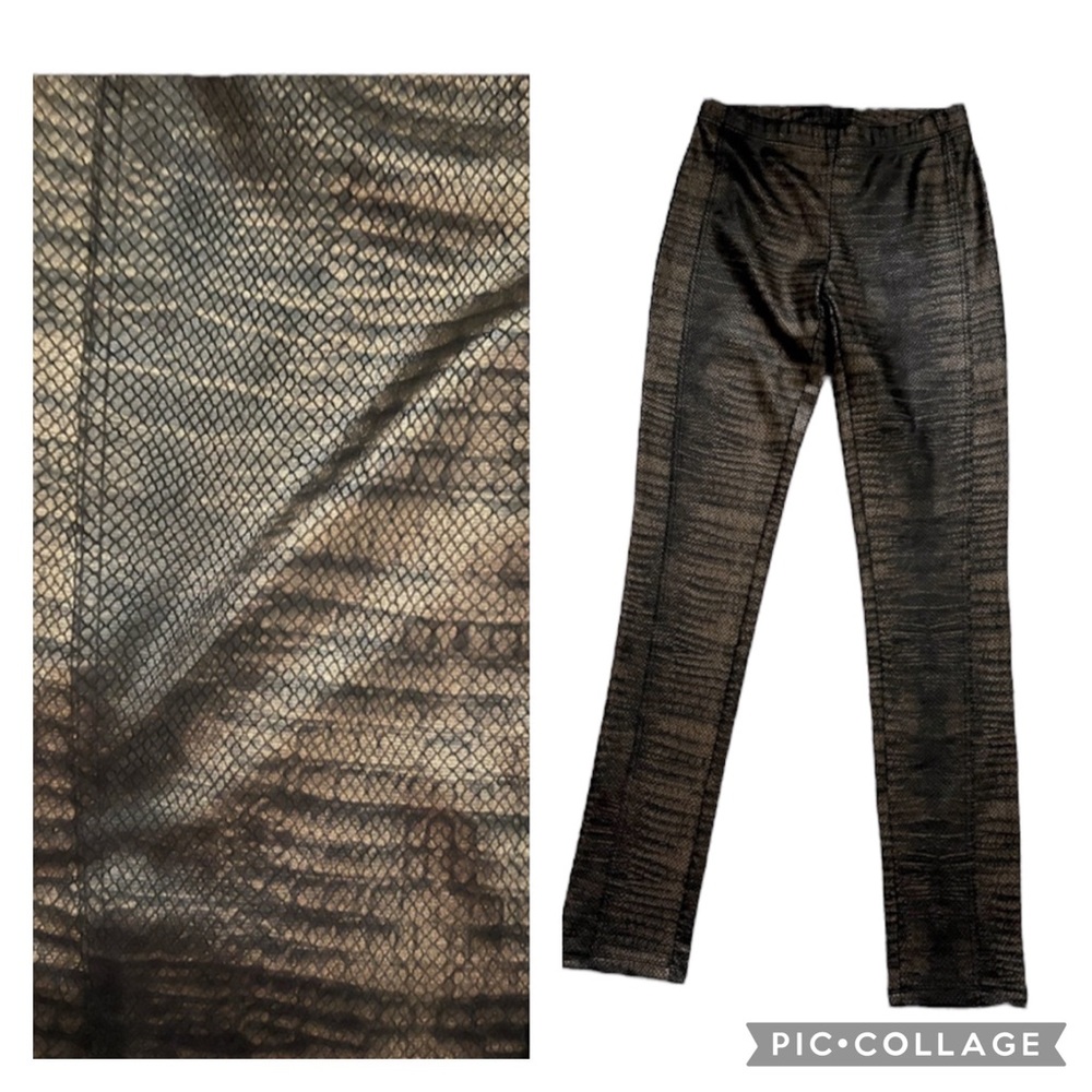 Tribal Womens Pull-On Snakeskin Print Pants Black & Bronze Metallic Small